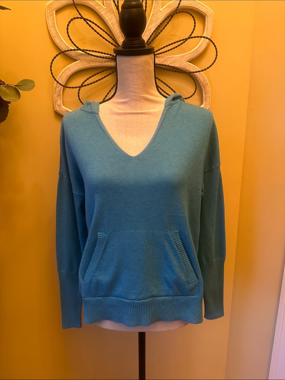 CAbi Teal V-Neck Hooded Sweater